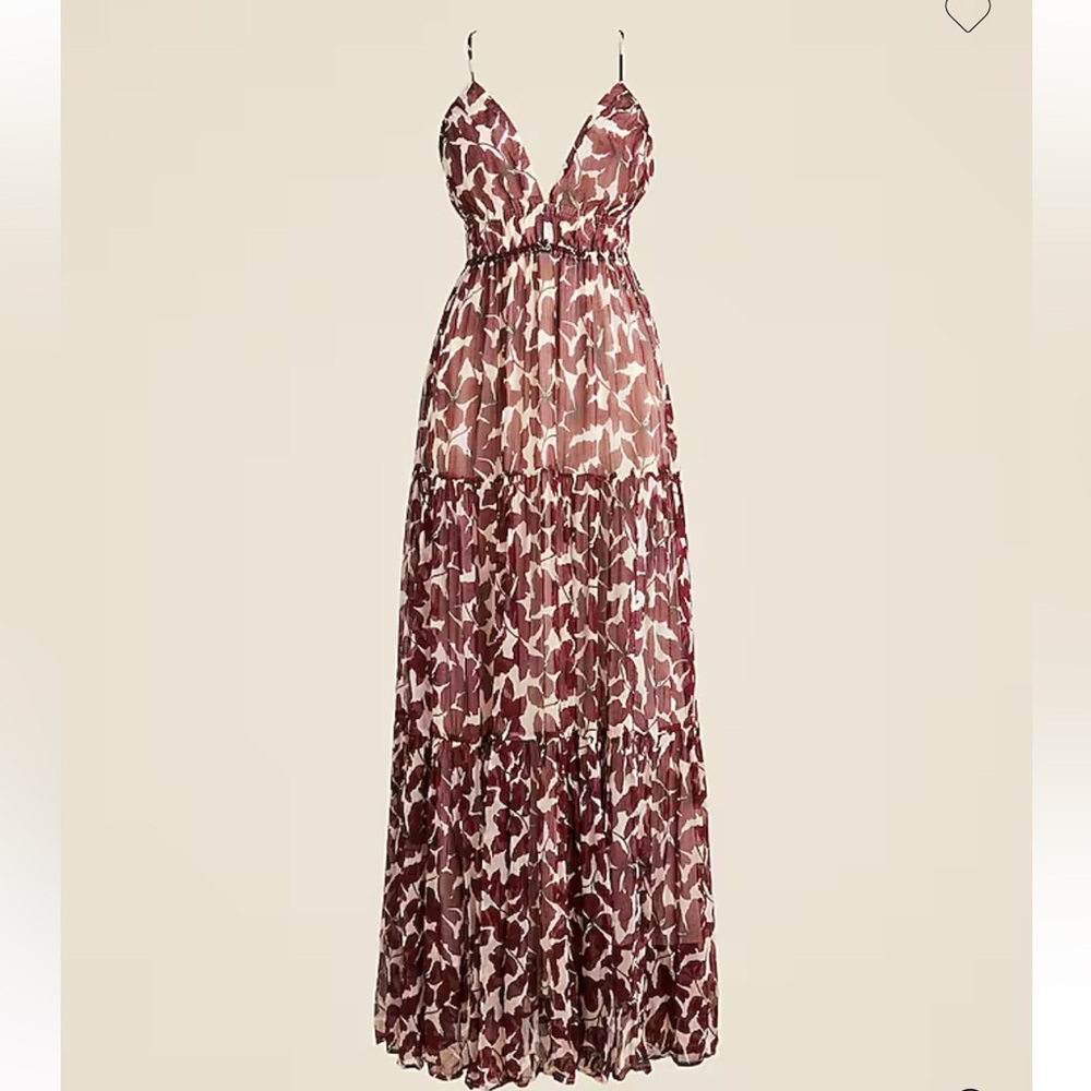 NWT J. Crew Strappy V-Neck Tiered Dress in Crinkle Cupro, Size 20